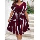 Women Fashion Casual Plus Size Printed V-Neck Short-Sleeve Loose Dress