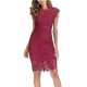 Women Fashion Sexy Solid Color Lace Short-Sleeve Slim Fit Dress