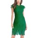 Women Fashion Sexy Solid Color Lace Short-Sleeve Slim Fit Dress