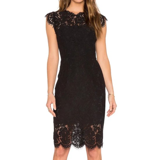 Women Fashion Sexy Solid Color Lace Short-Sleeve Slim Fit Dress