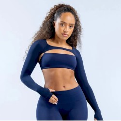 Women Fashion Sexy Solid Color Short Camisole Long Sleeve T-Shirt Sports 2-Piece Set