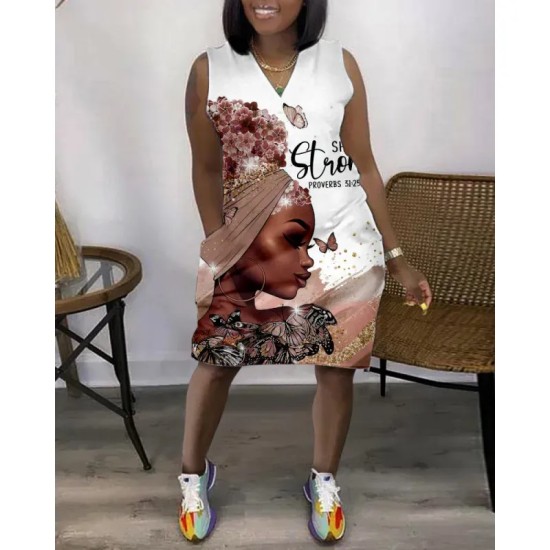 Women Fashion Casual V-Neck Sleeveless Loose Dress