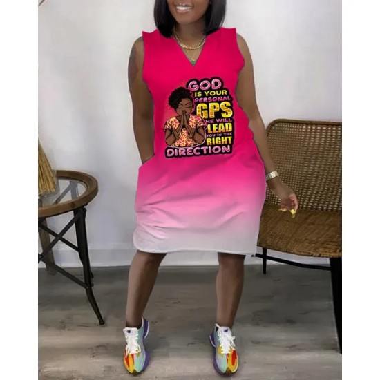 Women Fashion Casual V-Neck Sleeveless Loose Dress