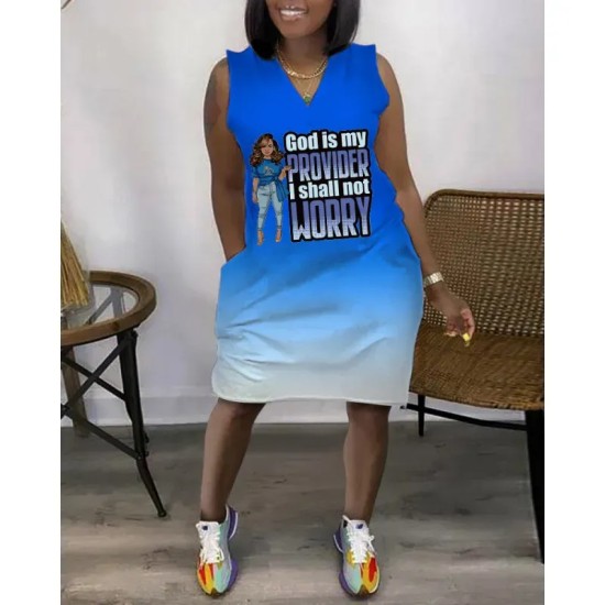 Women Fashion Casual V-Neck Sleeveless Loose Dress