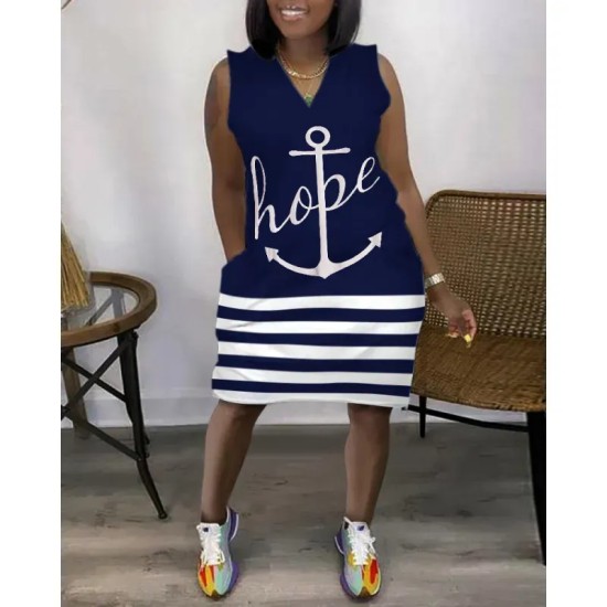 Women Fashion Casual V-Neck Sleeveless Loose Dress