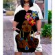 Women Fashion Casual Plus Size Printed V-Neck Short-Sleeve Loose Dress