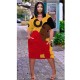 Women Fashion Casual Plus Size Printed V-Neck Short-Sleeve Loose Dress