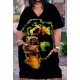 Women Fashion Casual Plus Size Printed V-Neck Short-Sleeve Loose Dress