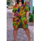 Women Fashion Casual Plus Size Printed V-Neck Short-Sleeve Loose Dress