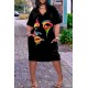 Women Fashion Casual Plus Size Printed V-Neck Short-Sleeve Loose Dress