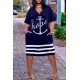 Women Fashion Casual Plus Size Printed V-Neck Short-Sleeve Loose Dress